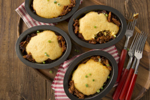Barbecued Brisket Pot Pie with a Cornbread topping