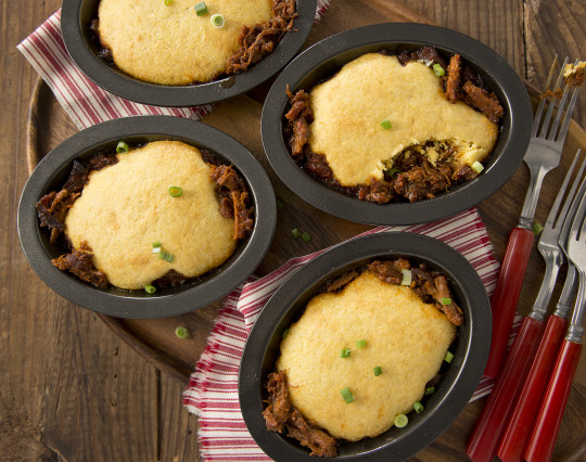 Barbecued Brisket Pot Pie with a Cornbread topping